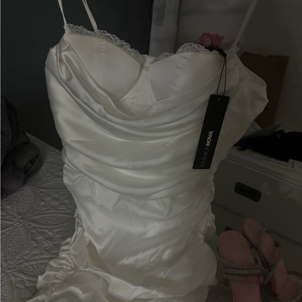 Fashion Nova White Satin Dress